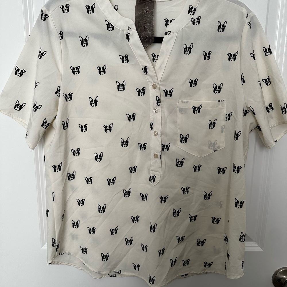 Moon Collection Cream Blouse with Black Dog Pattern